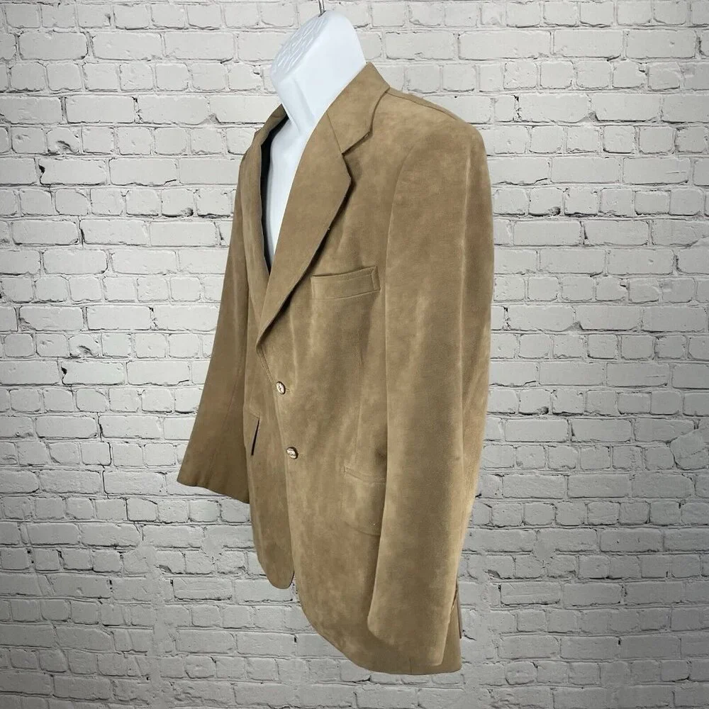 M K Loo Brown Suede Like Handmade Custom Tailor 2 Button Blazer Jacket Size 38